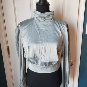 NWT Misguided Mint Satin high neck ruched crop top